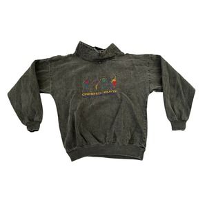 Vintage 90s Crested Butte Skier Embroidered Black Denim L/XL Pullover VTG